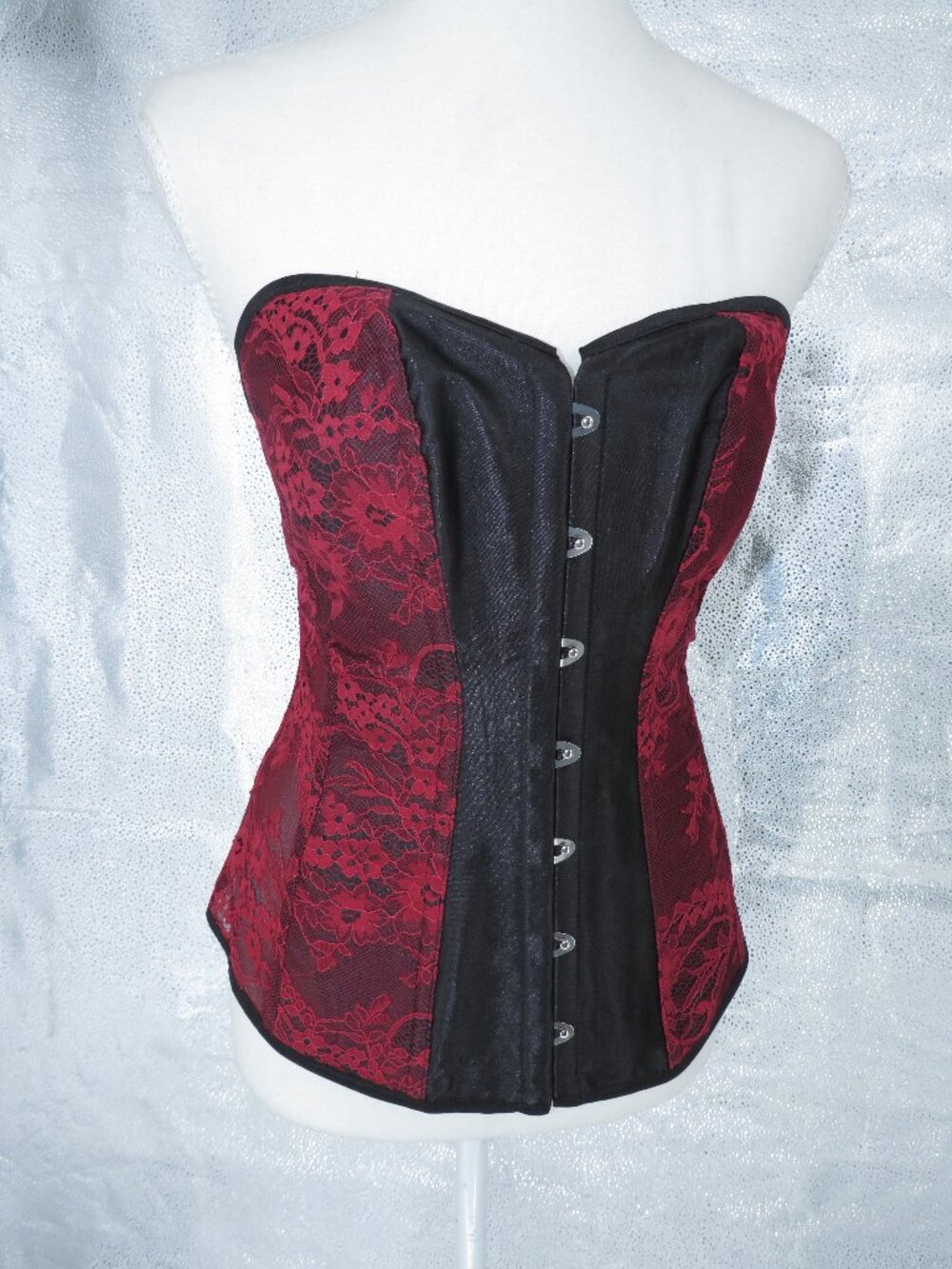 Gothic Corset Top Red Black Floral Lace Bustier Waist Trainer Steampunk Medium M